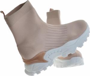 Pantofelek24 Modne damskie botki tekstylne Beżowe /C7-3 10223 S396/ 37 7