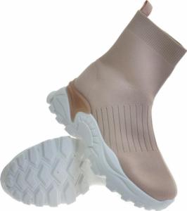 Pantofelek24 Modne damskie botki tekstylne Beżowe /C7-3 10223 S396/ 37 8