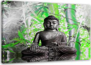CaroGroup OBRAZ DO SYPIALNI Buddha i zielone liście 100x70 1