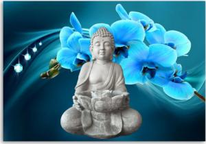 CaroGroup OBRAZ Buddha NA ŚCIANĘ Niebieski Storczyk 100x70 1