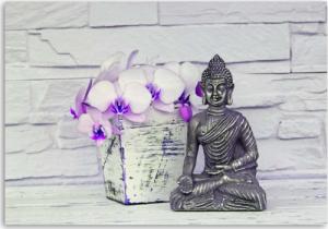 CaroGroup OBRAZ OBRAZY NA ŚCIANĘ Buddha i kwiaty 100x70 1