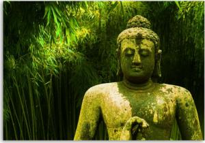 CaroGroup OBRAZ PŁÓTNO Buddha Zielony bambus liście 100x70 1