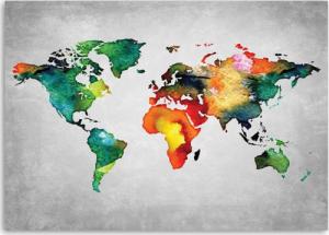 CaroGroup OBRAZ NA PŁÓTNIE Mapa Świata Kolorowy Biuro 100x70 1