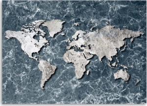 CaroGroup OBRAZ NA PŁÓTNIE Mapa Świata Marmur Szary 100x70 1