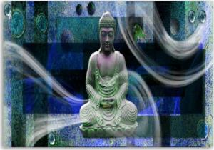 CaroGroup OBRAZ NA PŁÓTNIE Buddha Feng Shui niebieski 100x70 1