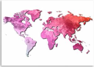 CaroGroup OBRAZ DO POKOJU DZIECKA Mapa Świata Różowy 100x70 1