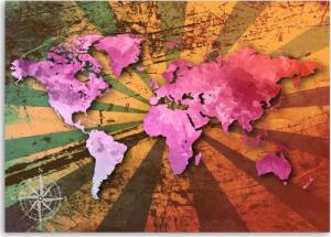CaroGroup FOTOOBRAZ DO BIURA Różowa Mapa Świata Retro 100x70 1