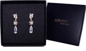 KOKONET KOLCZYKI LISTKI ŚLUBNE boho złote SWAROVSKI wiszą 1
