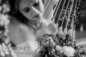 KOKONET ZESTAW NASZYJNIK kolczyki listki SREBRNY ślubny 2