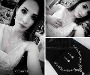 KOKONET KOMPLET ślubny SREBRNY swarovski jakość LISTKI wow 2