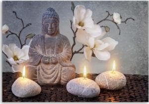 CaroGroup OBRAZ NA PŁÓTNIE Zen Buddha Świece Orchidea 100x70 1