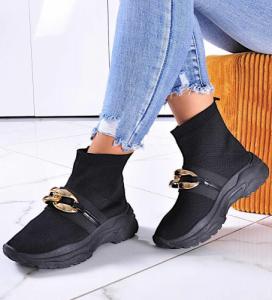 Wysokie trampki z łańcuchem Czarne /F2-2 11092 W392/ 36 2