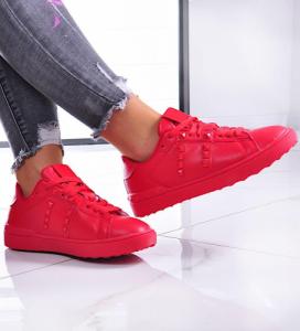 Pantofelek24 Sznurowane czerwone trampki z ćwiekami /D2-3 7886 S098/ 38 2