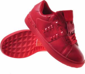 Pantofelek24 Sznurowane czerwone trampki z ćwiekami /D2-3 7886 S098/ 38 4