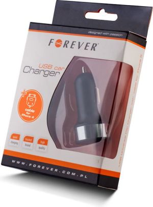 Ładowarka Forever Samochodowa ładowarka USB 1 A Forever czarna + kabel iPhone 4/4S - GSM005430 1