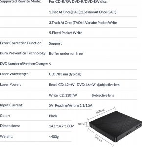Napęd Orico nagrywarka DVD/CD + Hub USB 3.1, czytnik kart SD/microSD (XD010-BK-BP) 9