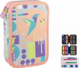 Piórnik Milan PIÓRNIK 2-POZIOMOWY Z WYPOSAŻENIEM MILAN SUGAR COLIBRI PASTEL SZARO-RÓŻOWY 1