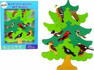 LeanToys Drewniane Drzewo Ptaki Leśne DIY Klocki Drewniane Puzzle Trójwymiarowa 1