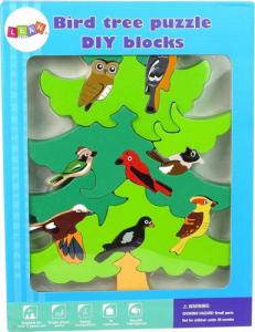 LeanToys Drewniane Drzewo Ptaki Leśne DIY Klocki Drewniane Puzzle Trójwymiarowa 3