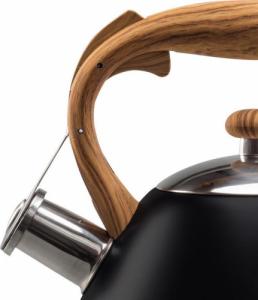 Vilde Czajnik CZARNY z brązową rączką, gwizdkiem, automat, GAZ, INDUKCJA, 3L 7