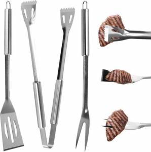 BBQ Przybory akcesoria stalowe do grillowania szczypce, łopatka, widelec zestaw 3 elementy 7