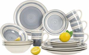 Excellent Houseware Zestaw serwis obiadowy ceramiczny talerz głęboki płaski deserowy kubek szary dla 4 osób 16 el. 1
