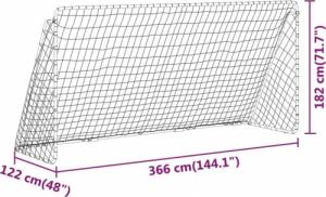 vidaXL vidaXL Bramka piłkarska z siatką, biała, 366x122x182, stalowa 6