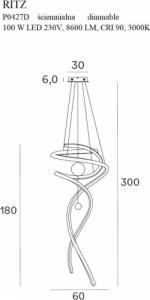 Lampa wisząca MAXlight Dekoracyjna lampa wisząca RITZ P0427D zwis ledowy 100W 3000K złoty 5