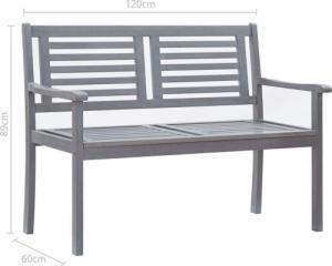 vidaXL vidaXL 2-os. ławka ogrodowa z poduszką, 120 cm, szara, eukaliptus 9