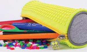 Piórnik PIXIE Okrągły Piórnik na Suwak, Kosmetyczka, Saszetka, PIXIE CREW, Szary, Neonowy Żółty Panel 4