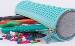 Piórnik PIXIE Okrągły Piórnik na Suwak, Kosmetyczka, Saszetka, PIXIE CREW, Szary, Turkusowy Panel 4