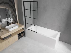 Wanna Mexen Mexen Cubik wanna prostokątna 150 x 70 cm z obudową i parawanem 1-skrzydłowym 80 cm, czarny wzór fix - 550315070X9308007077 2