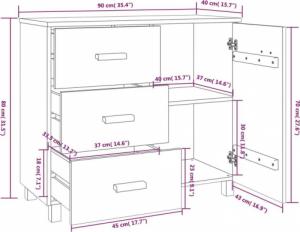 vidaXL Szafka, miodowy brąz, 90x40x80 cm, lite drewno sosnowe 8