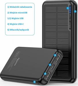 Powerbank Aiko z panelem solarnym 20000mAh Czarny 2