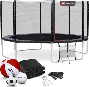 Trampolina ogrodowa Hop-Sport ogrodowa HS-T14A z siatką zewnętrzną 14 FT 427 cm czarno-niebieska 1