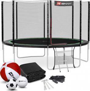 Trampolina ogrodowa Hop-Sport ogrodowa HS-T12A z siatką zewnętrzną 12 FT 366 cm czarno-zielona 1