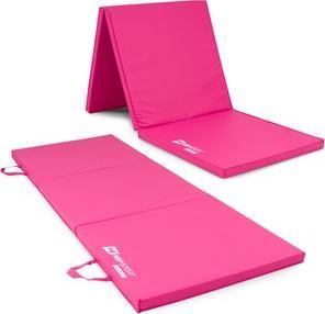 Hop-Sport Materac gimnastyczny 3-częściowy HS-064FM 180 cm x 60.5 cm x 4 cm różowy miękki 4