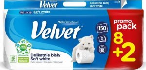Velvet Papier toaletowy trzywarstwowy celulozowy VELVET Delikatnie Biały 61251776 150 listków 18,3m 8 SZT. 1