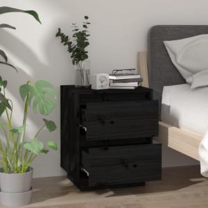 vidaXL vidaXL Szafki nocne, 2 szt., czarne, 40x35x50 cm, lite drewno sosnowe 4