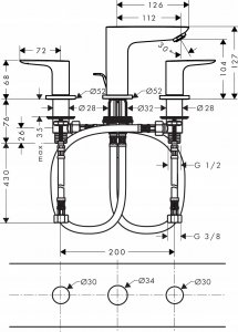 Bateria umywalkowa Hansgrohe Talis E 3-otworowa bateria umywalkowa z cięgłem 2