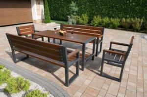 Grillbox Komplet nowoczesnych mebli ogrodowych - stół dwie ławki z oparciem dwa krzesła z oparciem 1