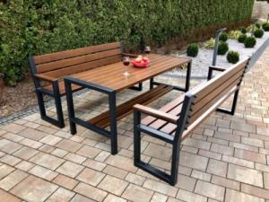 Grillbox Komplet nowoczesnych mebli ogrodowych - stół dwie ławki z oparciem i z podłokietnikami 1