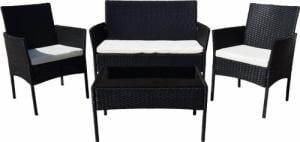 LACESTONE Zestaw czarnych mebli technorattanowych krzesła stolik kanapa z poduszkami LACESTONE 1