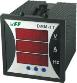 F&F Miernik parametrów sieci 1-fazowy 12-400V AC 1-9000/5A 10-100Hz cyfrowy tablicowy 96x96mm DMM-1T 1