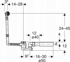 Syfon Geberit Zestaw odpływowo-przelewowy do wanien, z korkiem automatycznym, kompletny, chrom bł. [1/10/80] 4