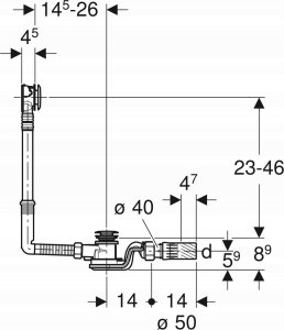 Syfon Geberit Zestaw odpływowo-przelewowy do wanien, z korkiem automatycznym, kompletny, chrom bł. [1/10/80] 8