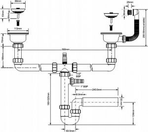 Syfon Mc Alpine Syfon zlewozmywakowy rurowy podwójny 3,5"X50mm z podłączeniem pralki lub zmywarki, przelew [18] 2