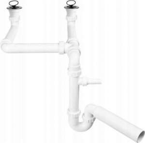 Syfon Mc Alpine Syfon zlewozmywakowy rurowy podwójny 3,5"X50mm z podłączeniem pralki lub zmywarki, przelew [18] 3