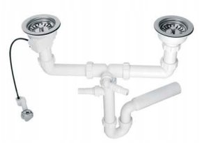 Syfon Mc Alpine Syfon zlewozmywakowy rurowy podwójny 3,5"X50mm z podłączeniem pralki lub zmywarki, spust z mech.automatycznym 1