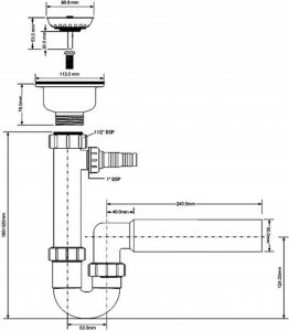Syfon Syfon zlewozmywakowy rurowy 3.5x50mm z podłączeniem do pralki lub zmywarki 2